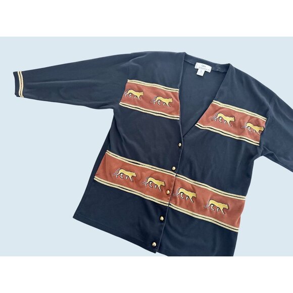 Vintage Cardigan Sweater Top Puma Cheetah Detail Size M - Picture 4 of 8